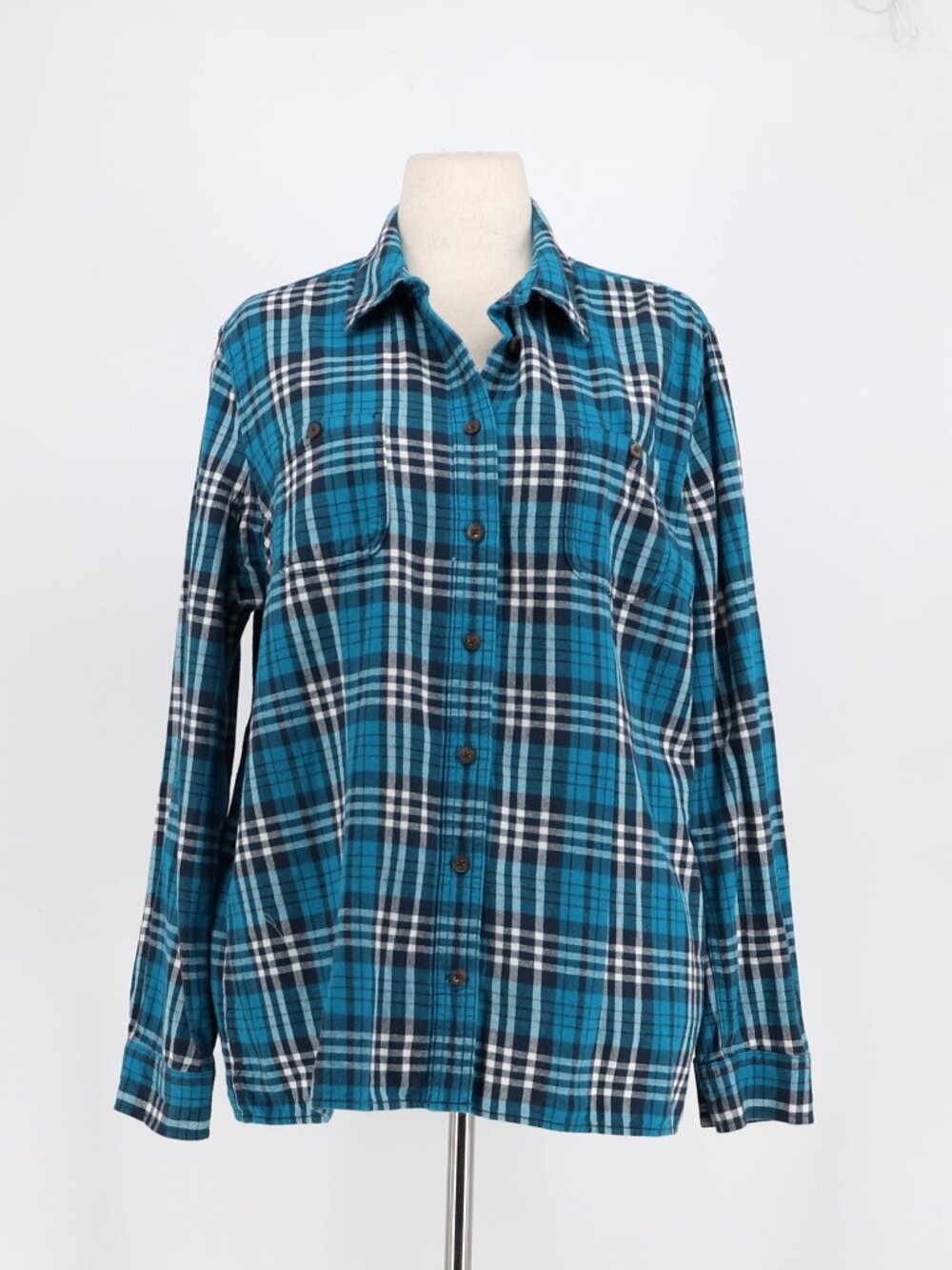 DULUTH TRADING Co. Women's Plaid Flannel Shirt Teal & Navy Size XL